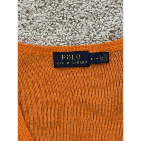 POLO RALPH LAUREN Women’s M/M Orange Linen Blend Preppy Lightweight Sweater - Picture 4 of 8